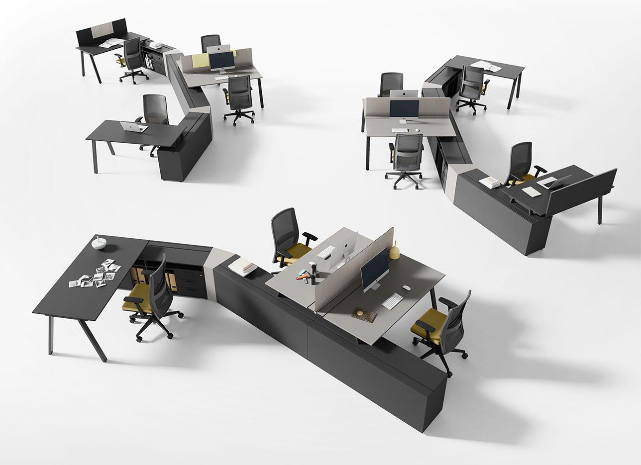 Bureau modulable open space individuel ou bench avec appui sur meuble, gamme Santis - France Bureau